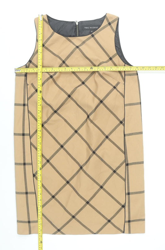 Next Women Beige Check Sleeveless Sheath Dress Size 14