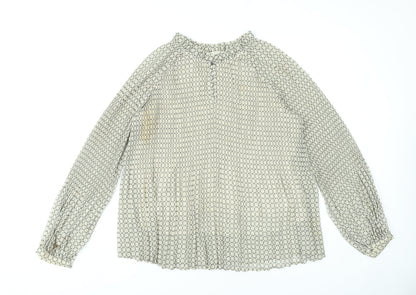 Oui Womens Beige Floral Chiffon Blouse Size 16 Long Sleeve Tunic