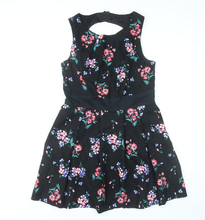 Monsoon Women’s Black Floral Fit & Flare Dress Size 14 Sleeveless