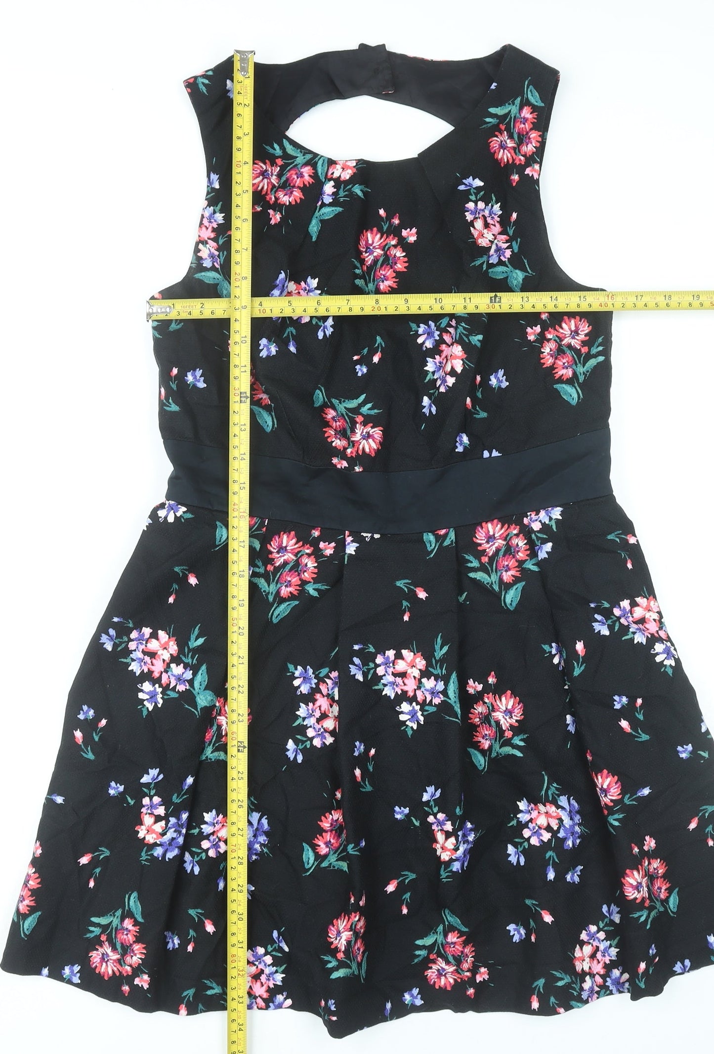 Monsoon Women’s Black Floral Fit & Flare Dress Size 14 Sleeveless