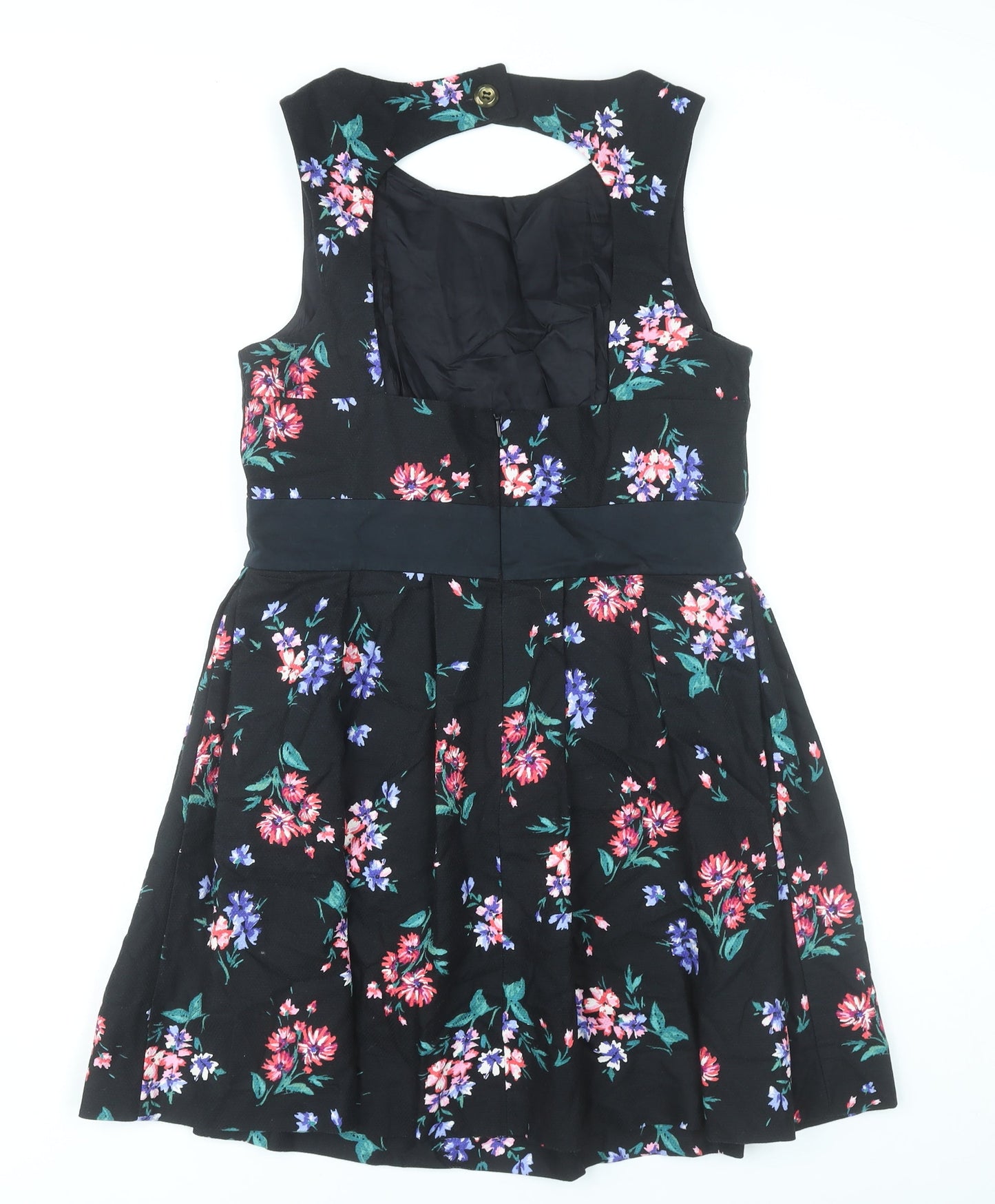 Monsoon Women’s Black Floral Fit & Flare Dress Size 14 Sleeveless