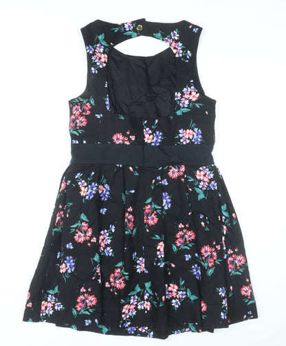 Monsoon Women’s Black Floral Fit & Flare Dress Size 14 Sleeveless