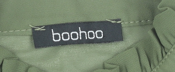 Boohoo Womens Green Kimono Sleeve Blouse Size 10 Ruffle Button