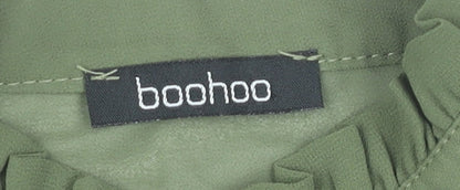 Boohoo Womens Green Kimono Sleeve Blouse Size 10 Ruffle Button