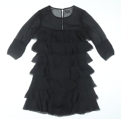 ASOS Women’s Black Knee Length Shift Dress Size 10 Ruffle 3/4 Sleeve