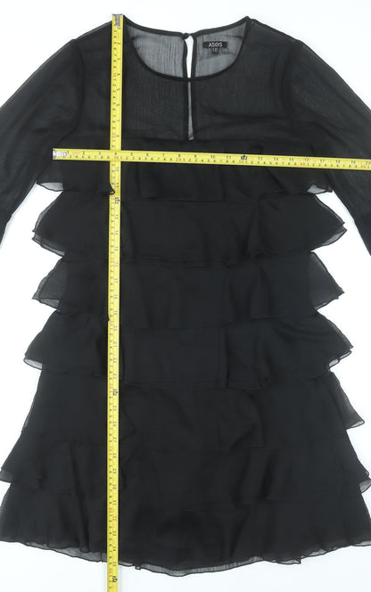 ASOS Women’s Black Knee Length Shift Dress Size 10 Ruffle 3/4 Sleeve