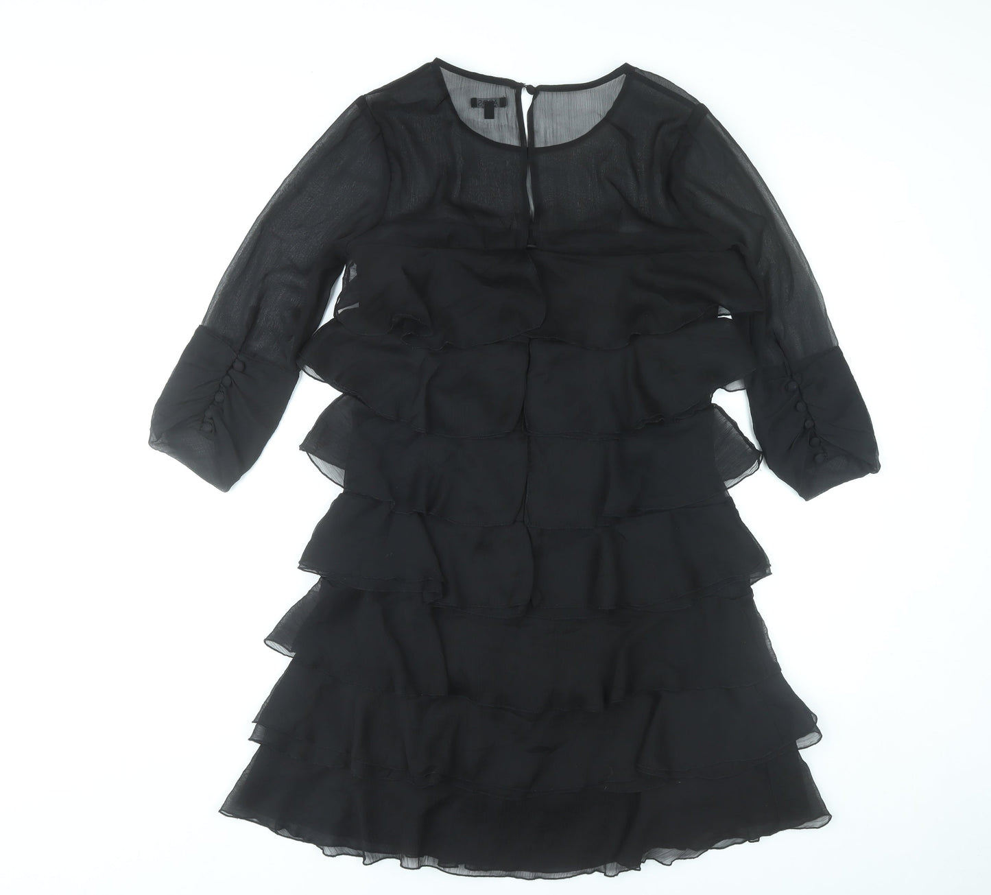 ASOS Women’s Black Knee Length Shift Dress Size 10 Ruffle 3/4 Sleeve