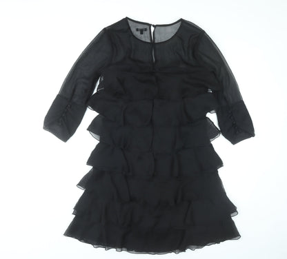 ASOS Women’s Black Knee Length Shift Dress Size 10 Ruffle 3/4 Sleeve