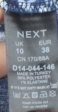 Next Women’s Blue Floral Wrap Dress Size 10 Short Sleeve Puff Sleeve