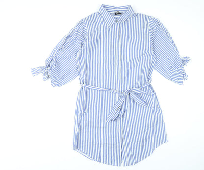 Izabel London Women’s Blue Striped Shirt Dress Size 12 Cotton