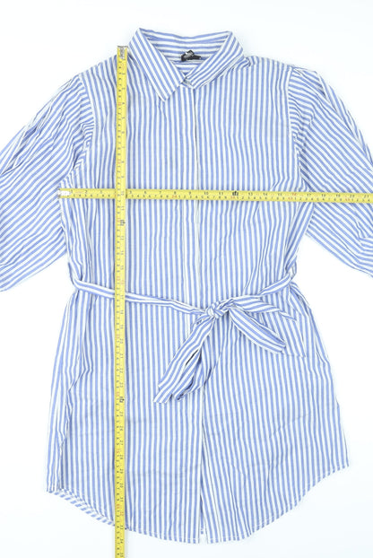 Izabel London Women’s Blue Striped Shirt Dress Size 12 Cotton