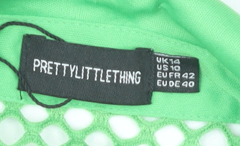 PrettyLittleThing Women Green Mesh Button-Up Shirt UK 14 Summer Top