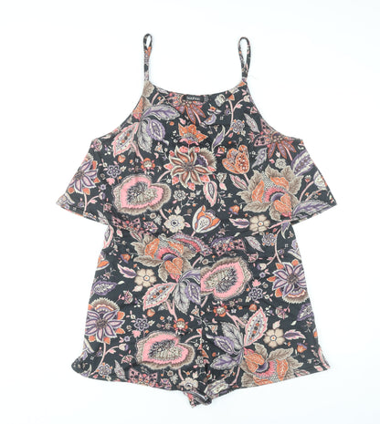 Boohoo Womens Multicoloured Floral Playsuit Size 14 Summer Casual