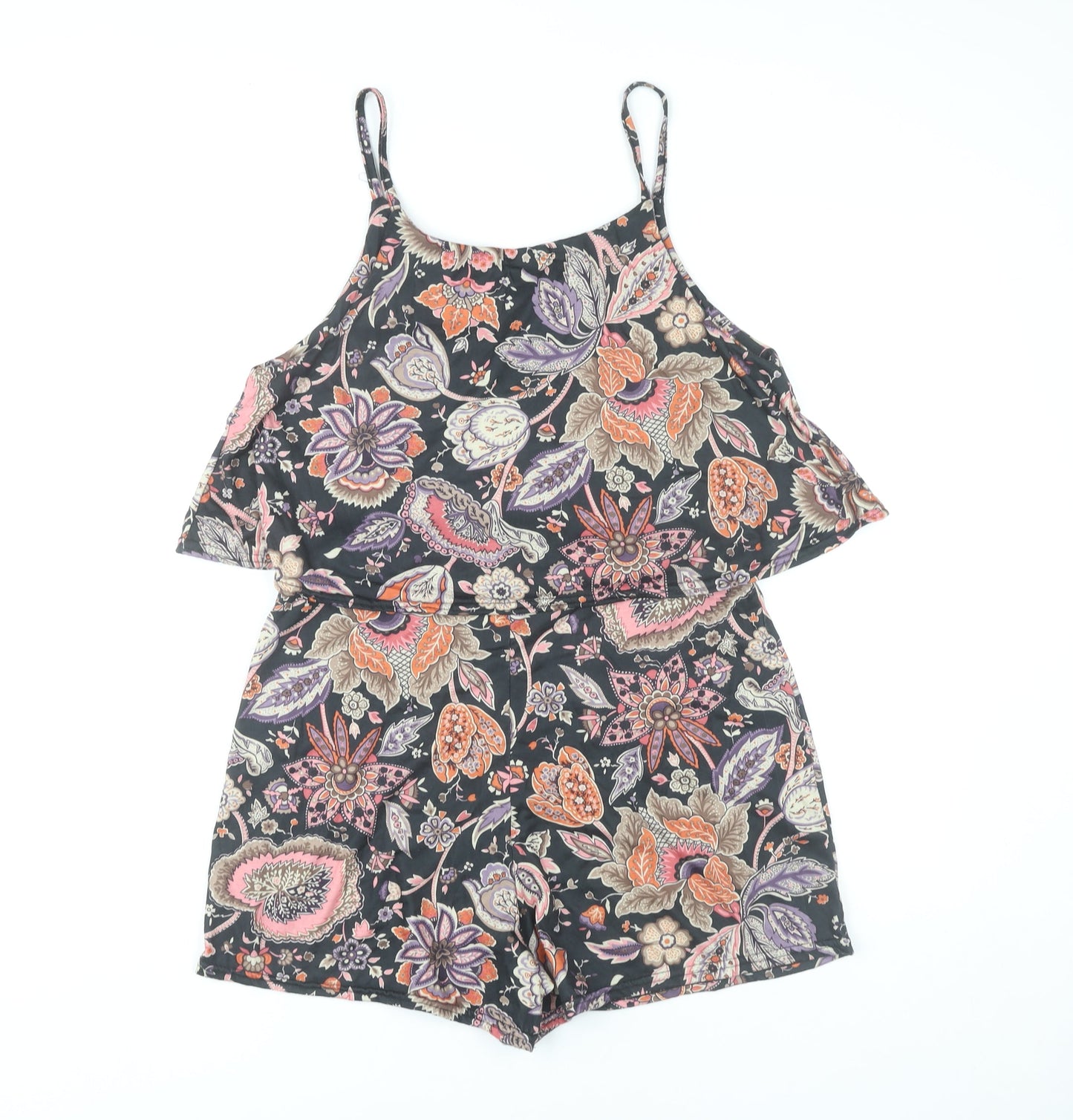 Boohoo Womens Multicoloured Floral Playsuit Size 14 Summer Casual