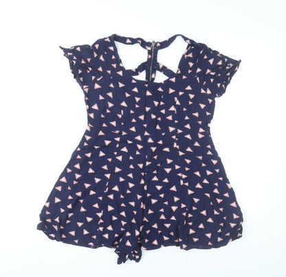 River Island Womens Blue Geometric Playsuit UK 10 Viscose Summer