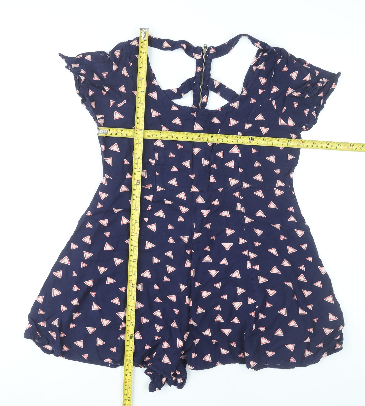 River Island Womens Blue Geometric Playsuit UK 10 Viscose Summer