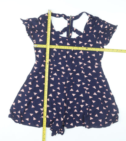 River Island Womens Blue Geometric Playsuit UK 10 Viscose Summer