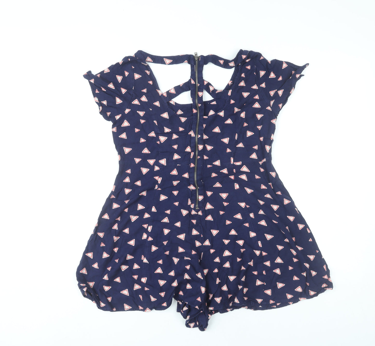 River Island Womens Blue Geometric Playsuit UK 10 Viscose Summer