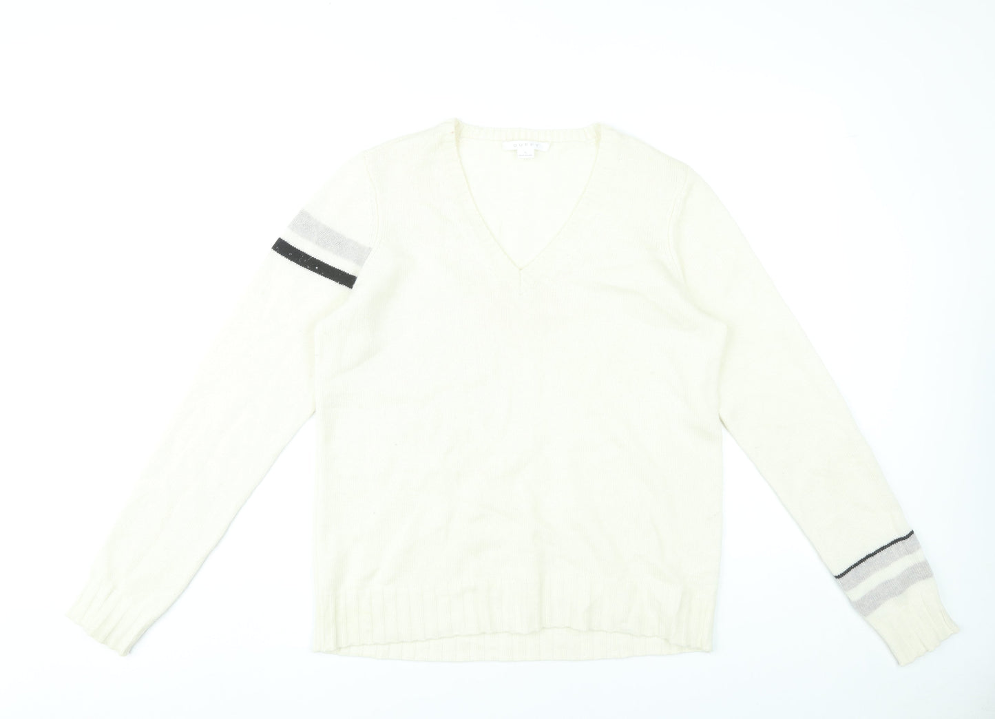 Duffy Womens Ivory Wool Cashmere V-Neck Pullover Jumper L