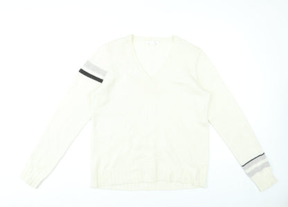 Duffy Womens Ivory Wool Cashmere V-Neck Pullover Jumper L