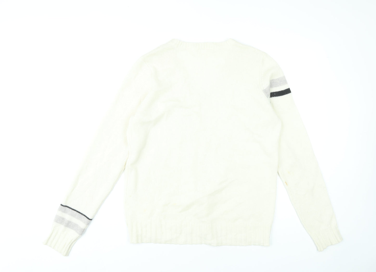 Duffy Womens Ivory Wool Cashmere V-Neck Pullover Jumper L