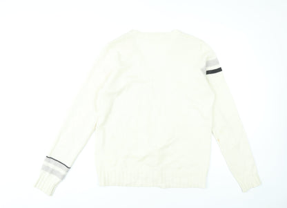 Duffy Womens Ivory Wool Cashmere V-Neck Pullover Jumper L