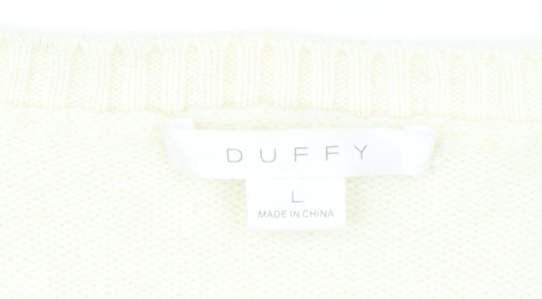 Duffy Womens Ivory Wool Cashmere V-Neck Pullover Jumper L