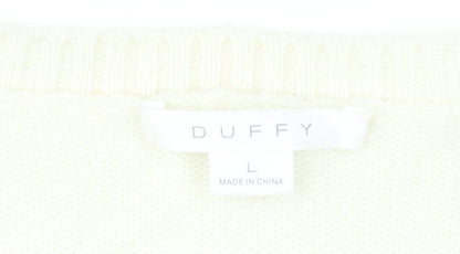 Duffy Womens Ivory Wool Cashmere V-Neck Pullover Jumper L