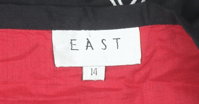 East Womens Black Cotton Floral Embroidered A-Line Skirt Size 14