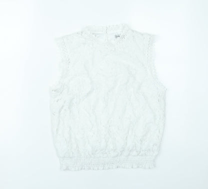 Oasis Womens White Lace High Neck Sleeveless Blouse UK 12