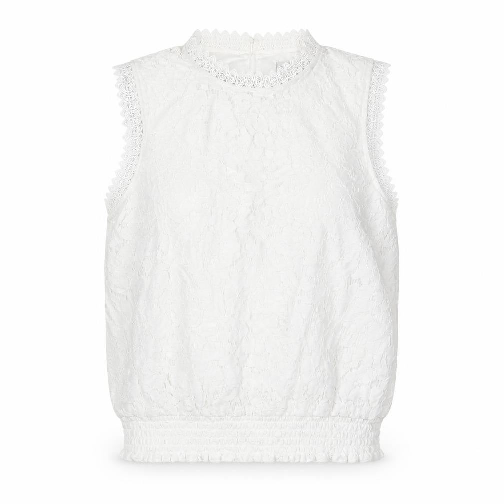 Oasis Womens White Lace High Neck Sleeveless Blouse UK 12