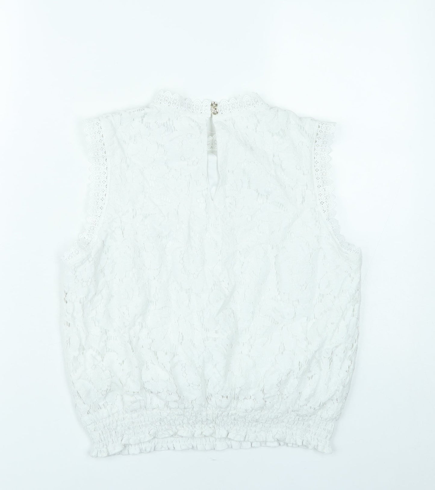 Oasis Womens White Lace High Neck Sleeveless Blouse UK 12
