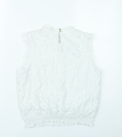 Oasis Womens White Lace High Neck Sleeveless Blouse UK 12