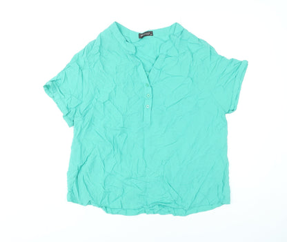 Menglu Fashion Women’s Green 2XL Blouse V-Neck Short Sleeve Lightweight
