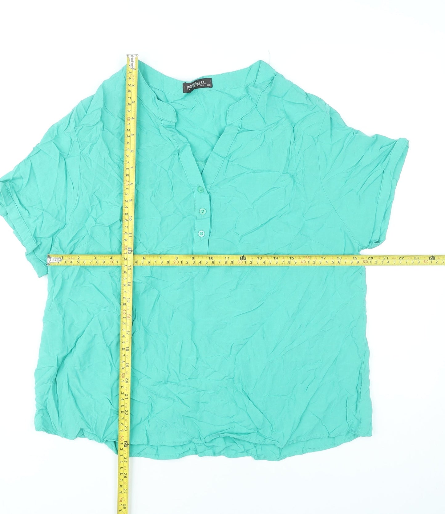 Menglu Fashion Women’s Green 2XL Blouse V-Neck Short Sleeve Lightweight