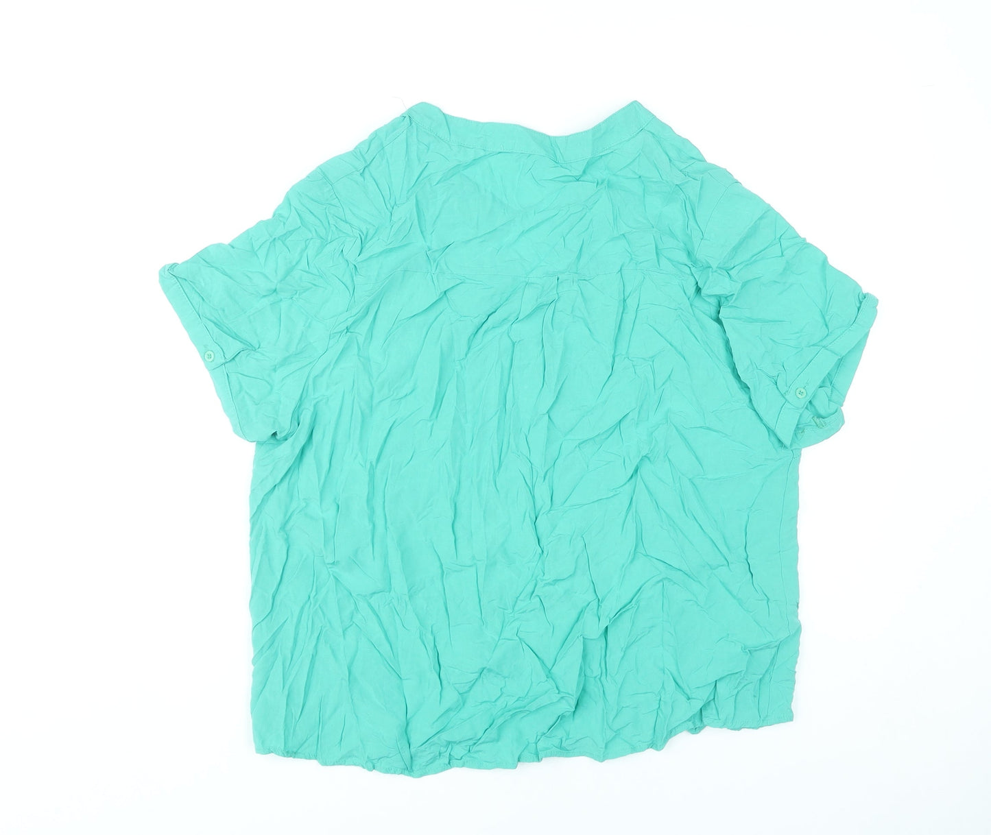 Menglu Fashion Women’s Green 2XL Blouse V-Neck Short Sleeve Lightweight