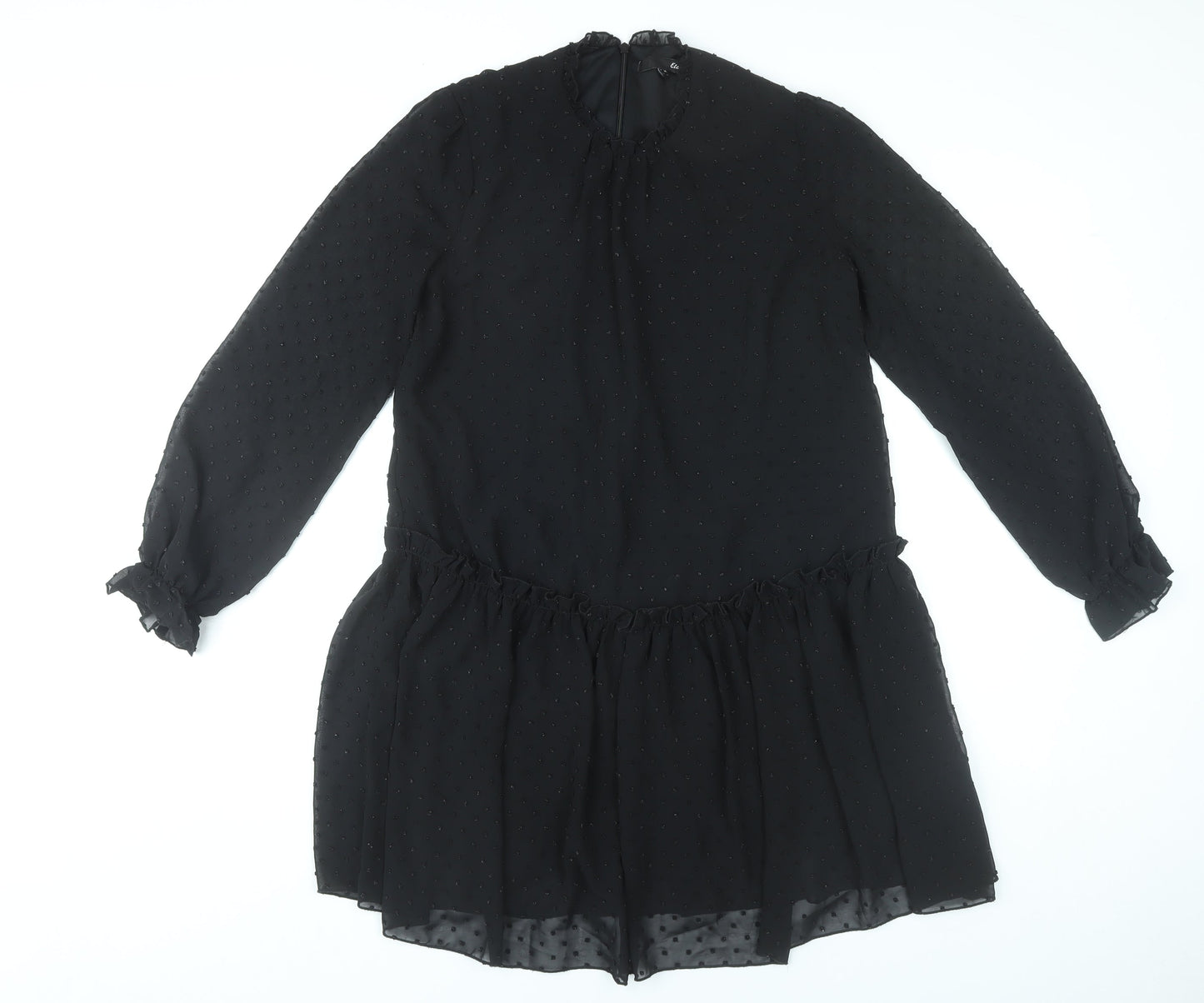 Etam Womens Black Shift Dress UK 8 Short Ruffle Long Sleeve