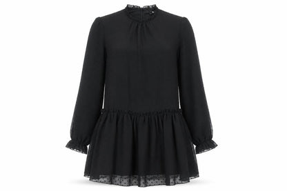 Etam Womens Black Shift Dress UK 8 Short Ruffle Long Sleeve