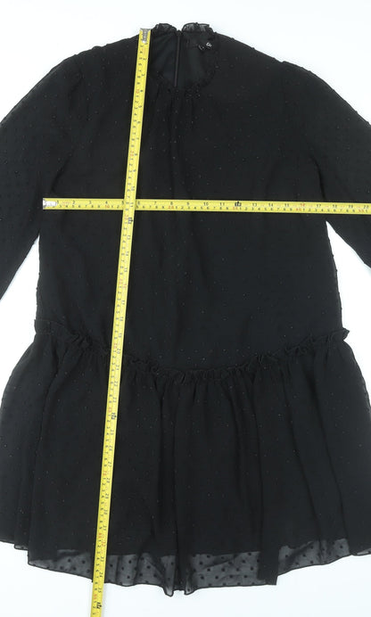 Etam Womens Black Shift Dress UK 8 Short Ruffle Long Sleeve