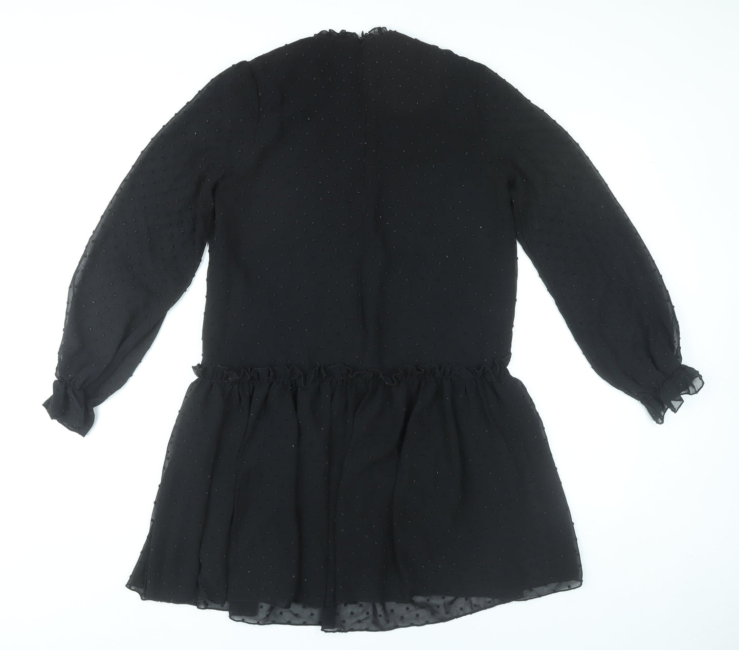 Etam Womens Black Shift Dress UK 8 Short Ruffle Long Sleeve