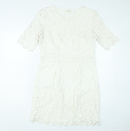 Whistles Women’s Ivory Cotton Shift Dress Size 8 Knee Length