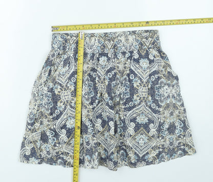 H&M Women’s Blue Paisley A-Line Skirt Size 10 Cotton Boho Summer