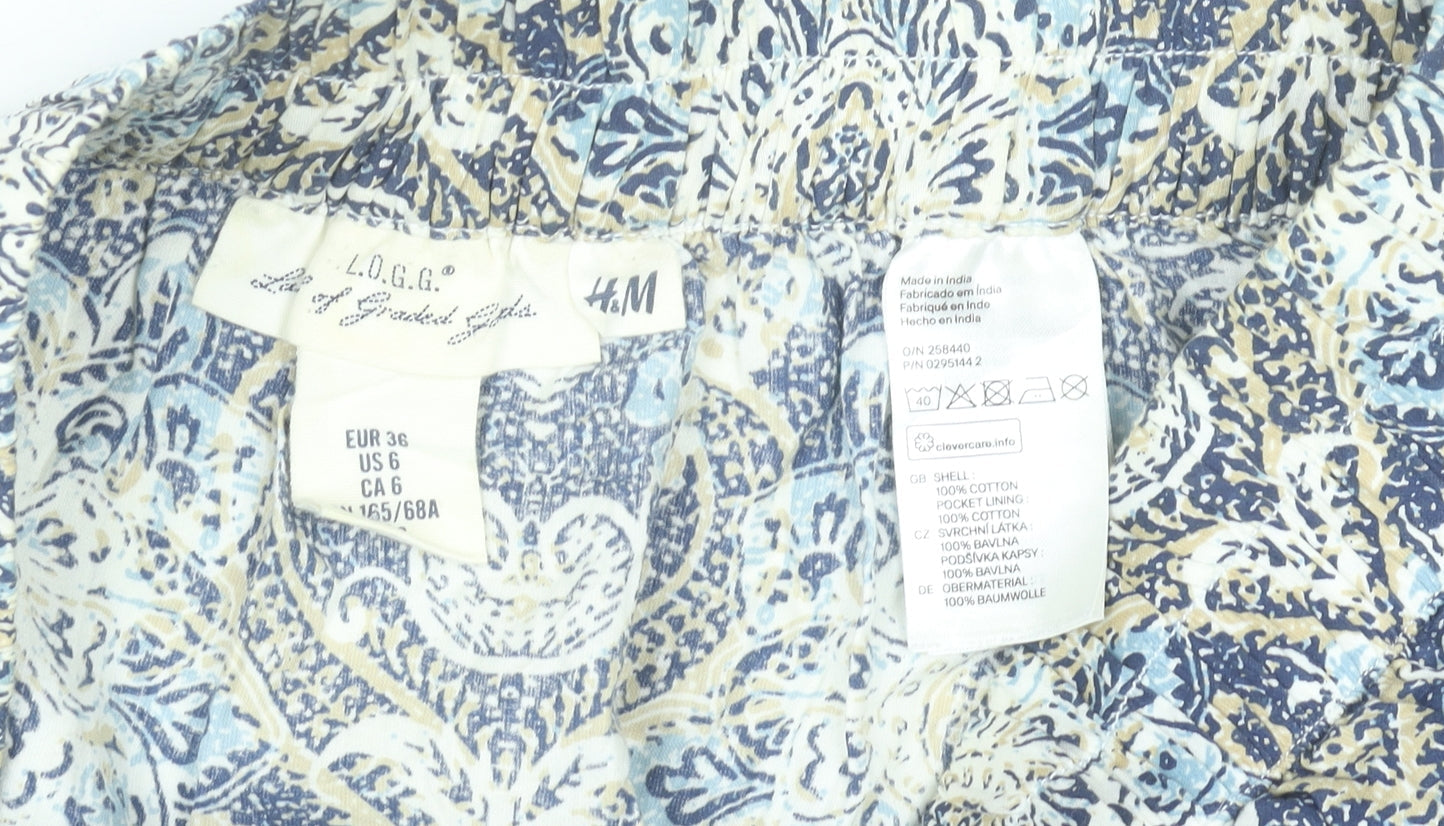 H&M Women’s Blue Paisley A-Line Skirt Size 10 Cotton Boho Summer