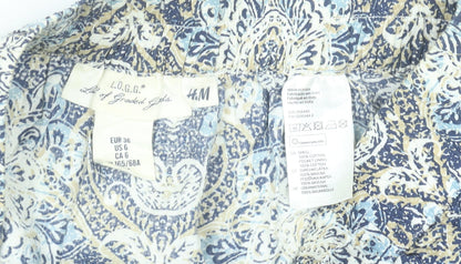 H&M Women’s Blue Paisley A-Line Skirt Size 10 Cotton Boho Summer