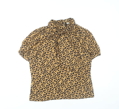 H&M Women’s Brown Leopard Print Cotton Blouse Size 12 Short Sleeve