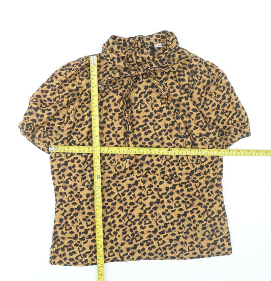 H&M Women’s Brown Leopard Print Cotton Blouse Size 12 Short Sleeve