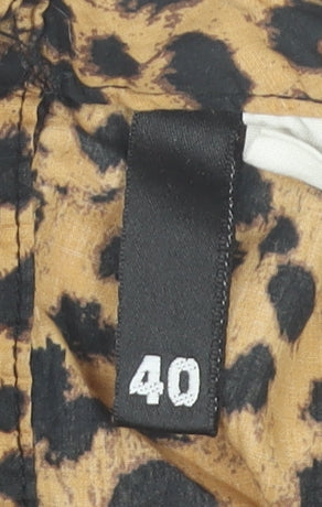 H&M Women’s Brown Leopard Print Cotton Blouse Size 12 Short Sleeve