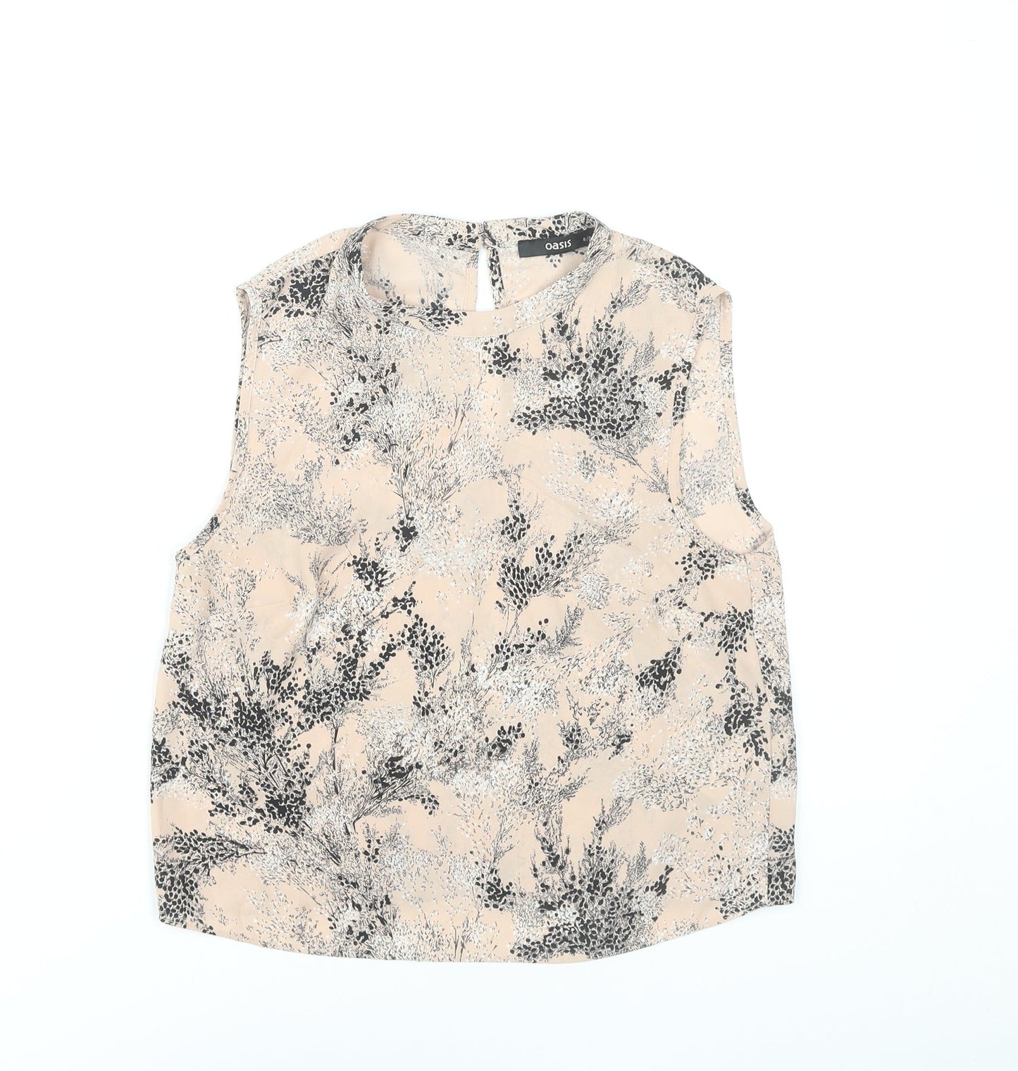 Oasis Womens Beige Floral Sleeveless Blouse Size 8 Polyester Top