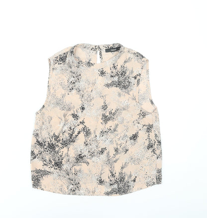 Oasis Womens Beige Floral Sleeveless Blouse Size 8 Polyester Top