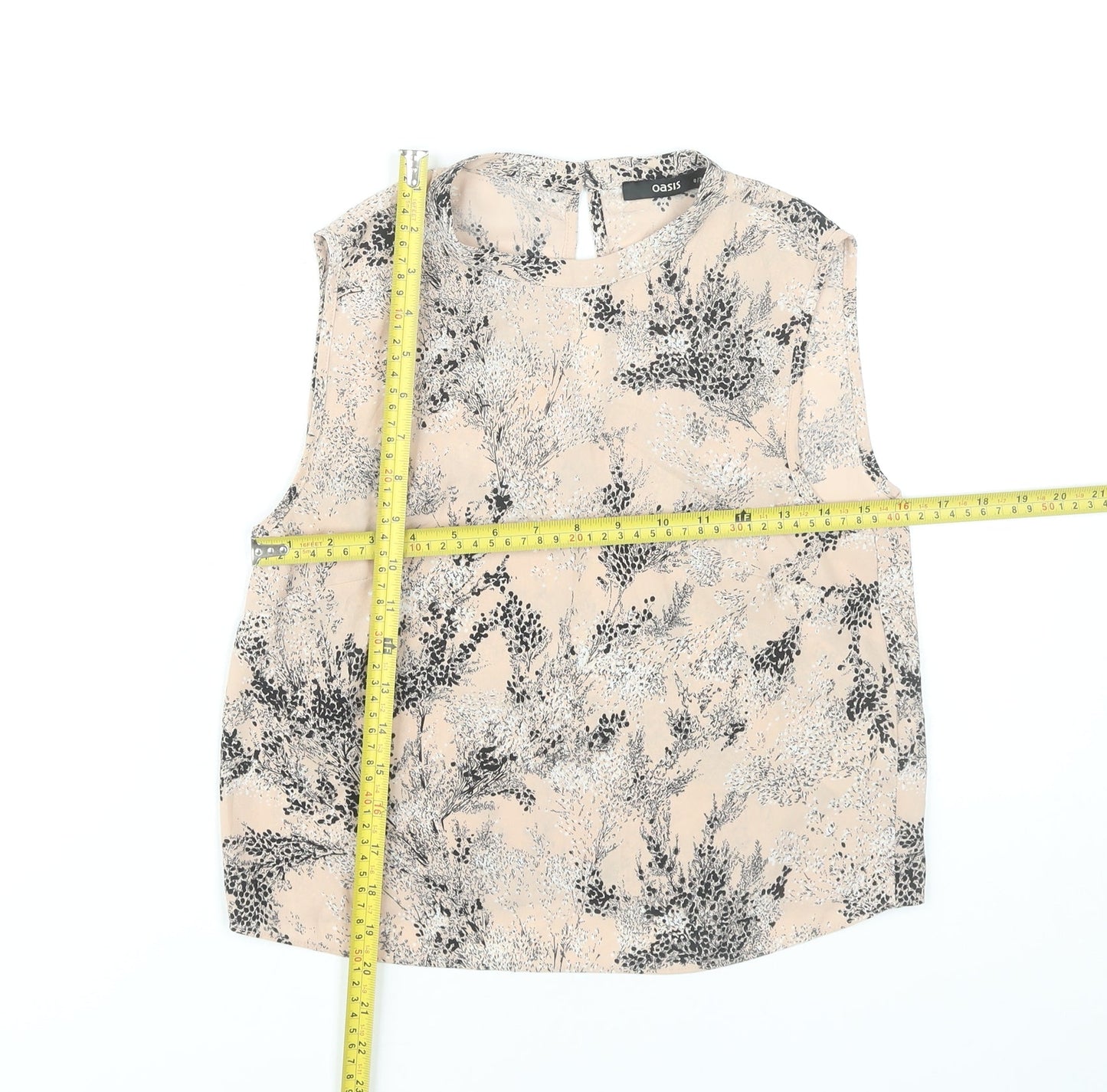Oasis Womens Beige Floral Sleeveless Blouse Size 8 Polyester Top
